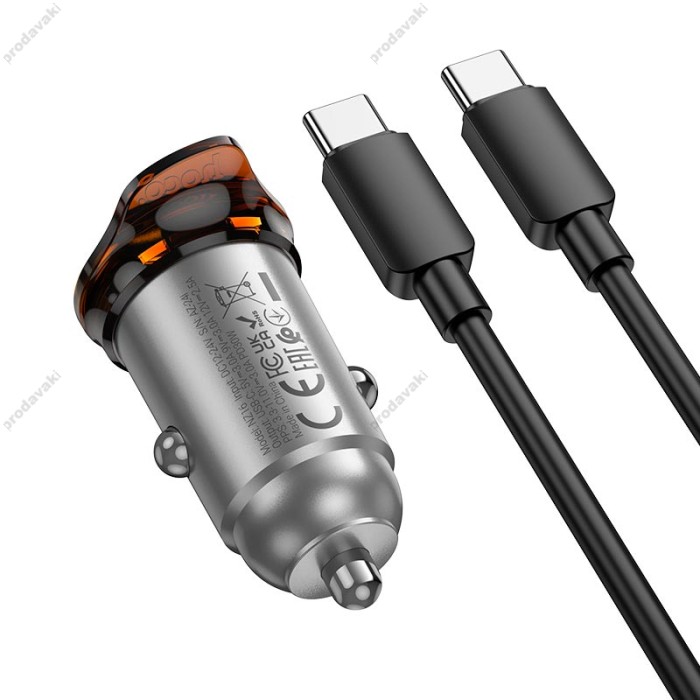 Автомобільний зарядний пристрій Hoco NZ16 Rigorous single port Type-C set 3A 30W Metal-grey