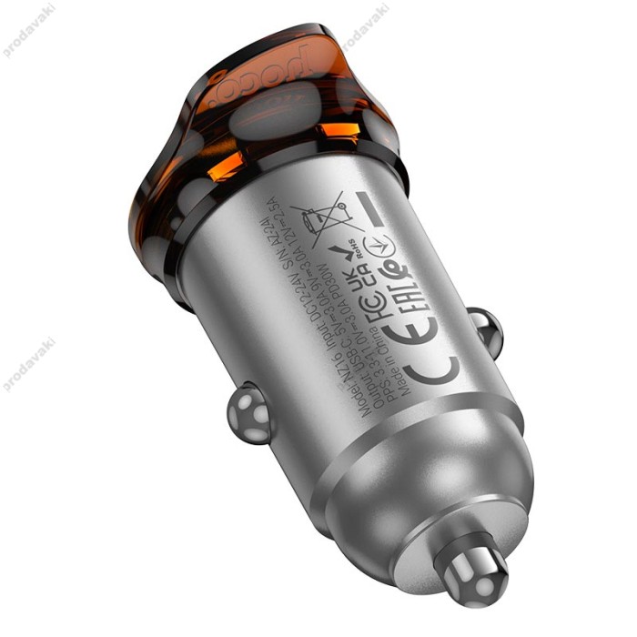 Автомобільний зарядний пристрій Hoco NZ16 Rigorous single port 3A 30W Metal-grey