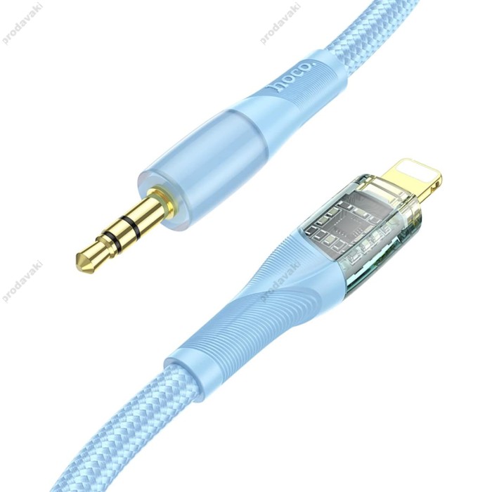 Кабель аудіоадаптер Hoco UPA25 Transparent Discovery Edition Digital audio conversion cable AUX - iP Lightning 1M Blue