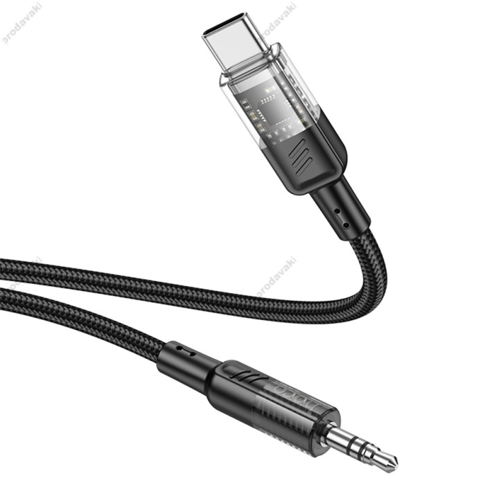 Кабель аудіоадаптер Hoco UPA27 Spirit transparent digital audio conversion cable AUX - Type-C Black