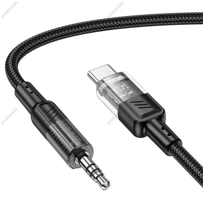 Кабель аудіоадаптер Hoco UPA27 Spirit transparent digital audio conversion cable AUX - Type-C Black