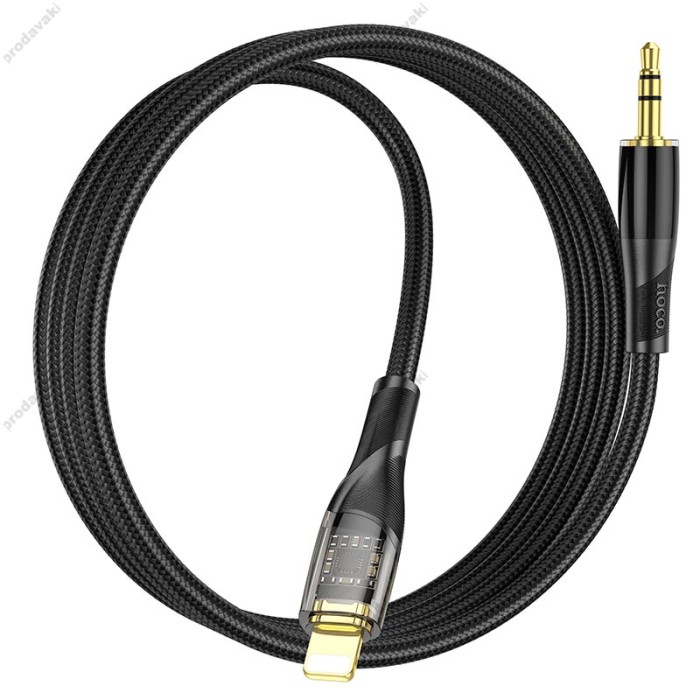 Кабель аудіоадаптер Hoco UPA25 Transparent Discovery Edition Digital audio conversion cable AUX - iP Lightning 1M Black