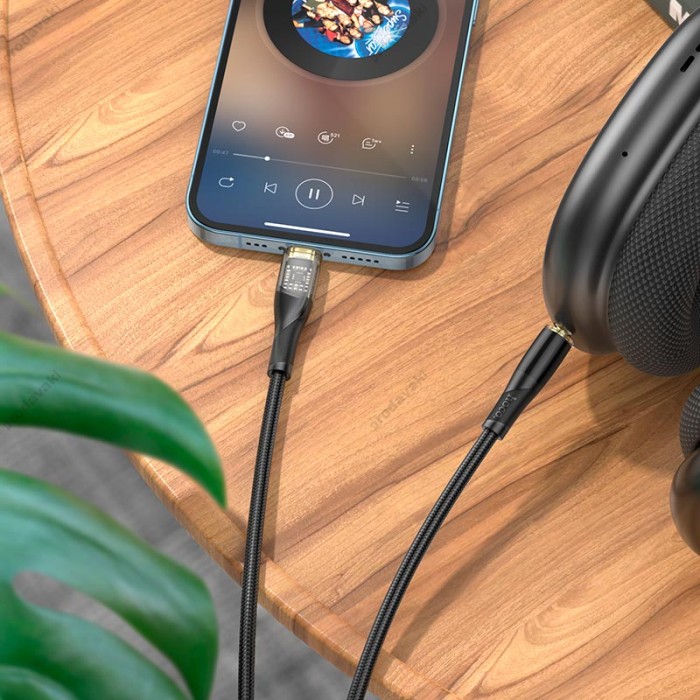 Кабель аудіоадаптер Hoco UPA25 Transparent Discovery Edition Digital audio conversion cable AUX - iP Lightning 1M Black