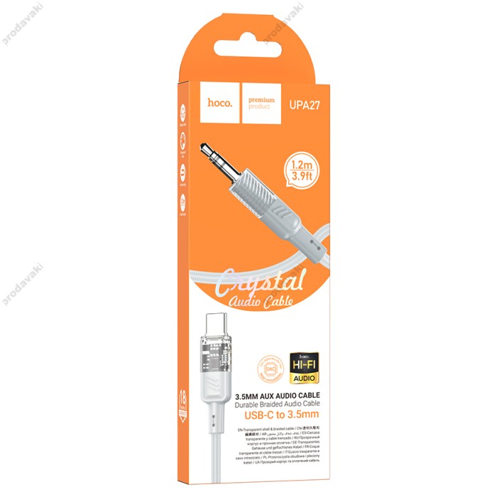 Кабель аудіоадаптер Hoco UPA27 Spirit transparent digital audio conversion cable AUX - Type-C Gray