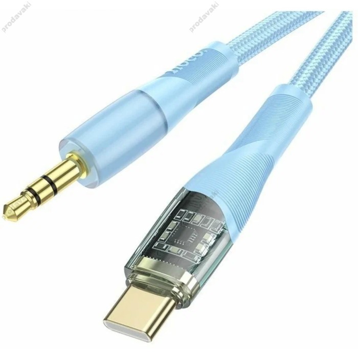 Кабель аудіоадаптер Hoco UPA25 Transparent Discovery Edition Digital audio conversion cable AUX - Type-C 1M Blue