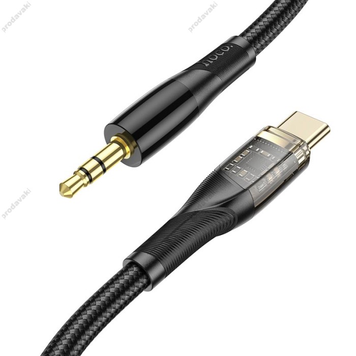Кабель аудіоадаптер Hoco UPA25 Transparent Discovery Edition Digital audio conversion cable AUX - Type-C 1M Black