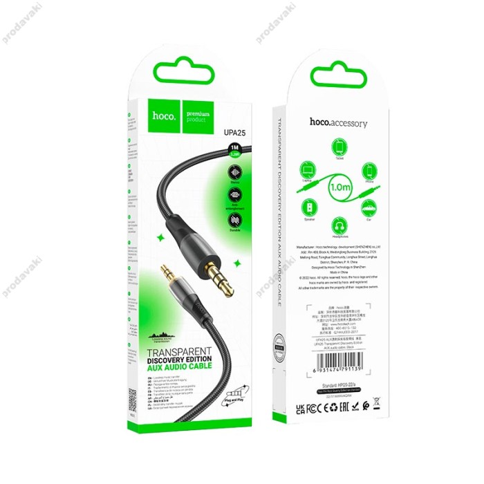 Кабель аудіоадаптер Hoco UPA25 Transparent Discovery Edition Digital audio conversion cable AUX - AUX 1M Black