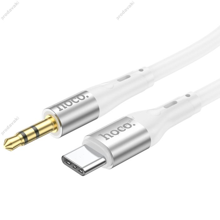 Кабель аудіоадаптер Hoco UPA22 silicone digital audio conversion cable AUX - Type-C 1m White