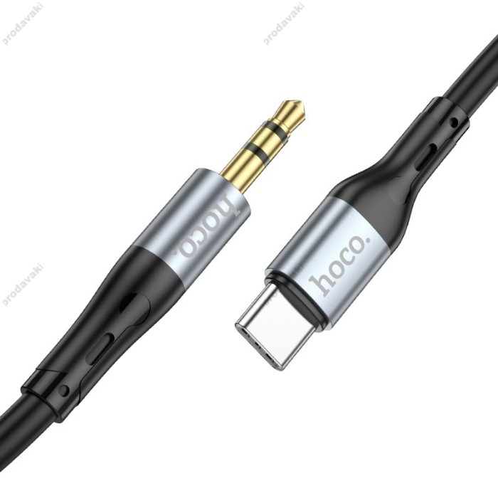 Кабель аудіоадаптер Hoco UPA22 silicone digital audio conversion cable AUX - Type-C 1m Black