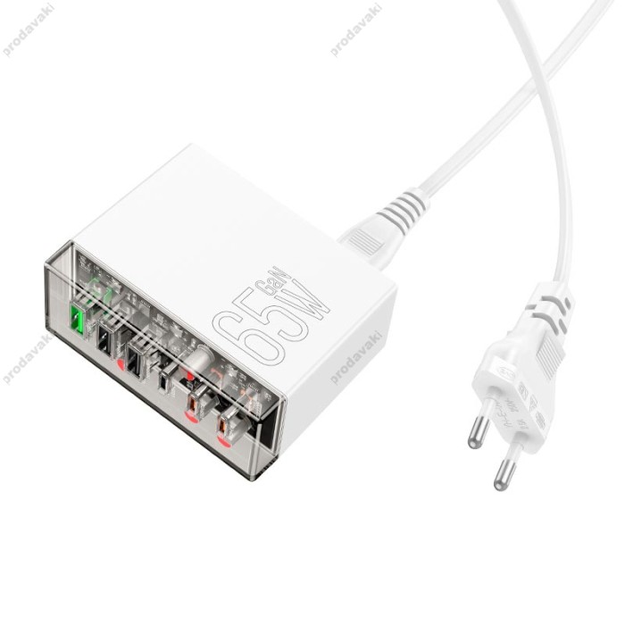 Мережевий зарядний пристрій HOCO N36 Fuerza six-port charger 3USB/3Type-C 65W/3A PD/QC transparent-black