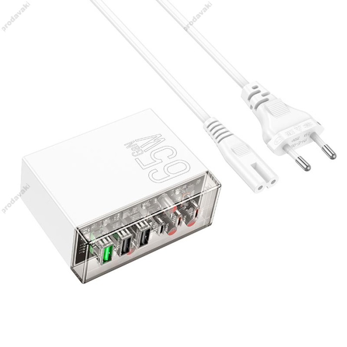 Мережевий зарядний пристрій HOCO N36 Fuerza six-port charger 3USB/3Type-C 65W/3A PD/QC transparent-black