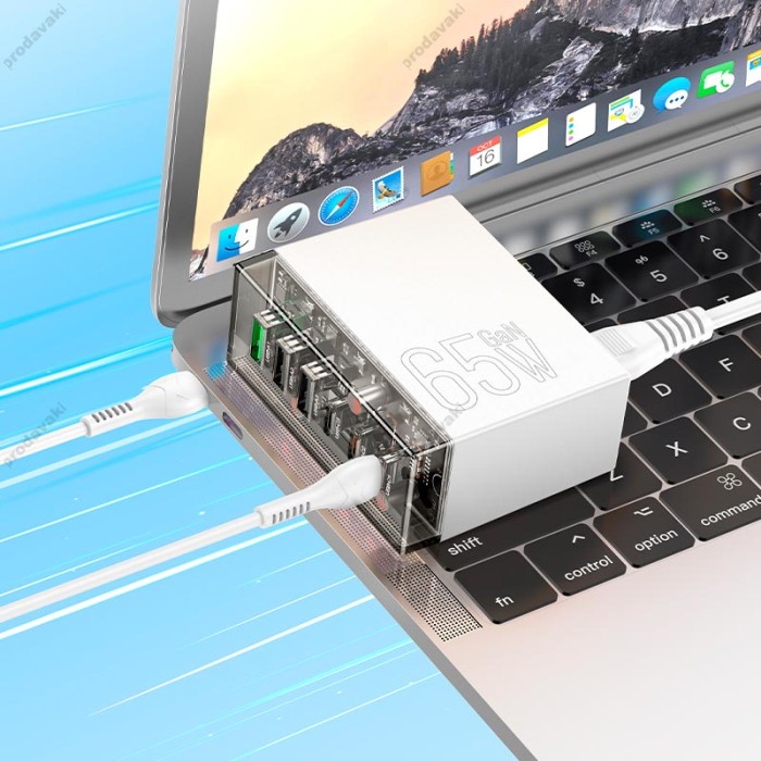 Мережевий зарядний пристрій HOCO N36 Fuerza six-port charger 3USB/3Type-C 65W/3A PD/QC transparent-black