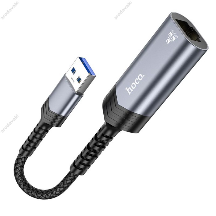 Мережевий адаптер Hoco UA26 Ethernet USB to RJ45 1000 Mbps 0.125m Black