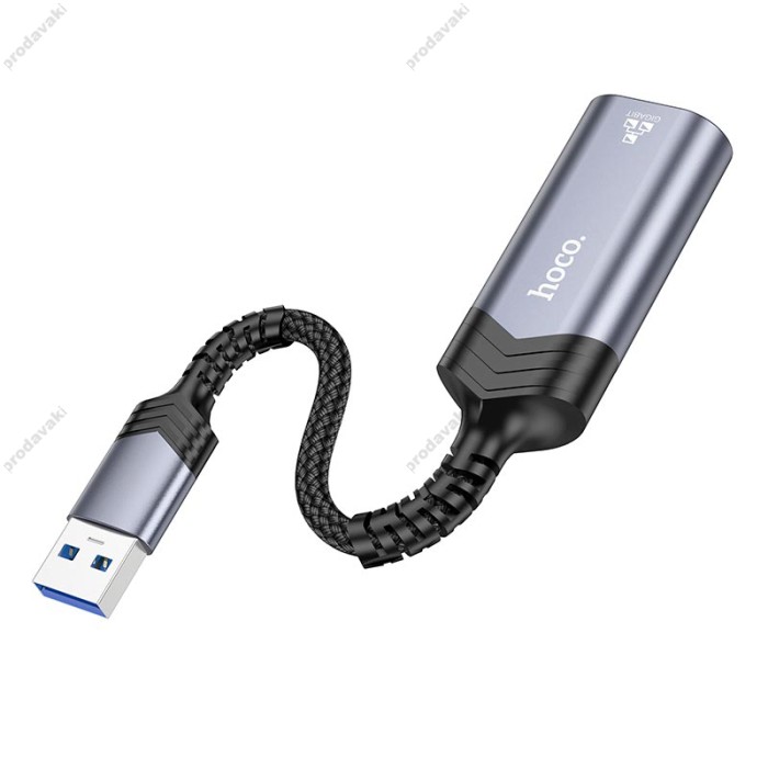 Мережевий адаптер Hoco UA26 Ethernet USB to RJ45 1000 Mbps 0.125m Black
