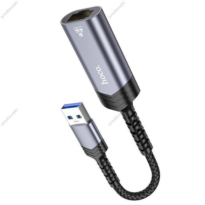 Мережевий адаптер Hoco UA26 Ethernet USB to RJ45 1000 Mbps 0.125m Black
