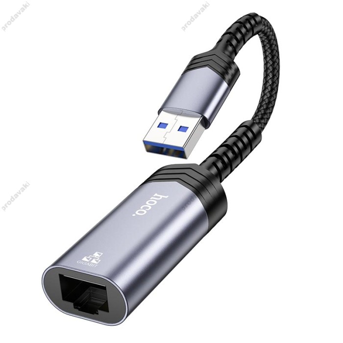 Мережевий адаптер Hoco UA26 Ethernet USB to RJ45 1000 Mbps 0.125m Black