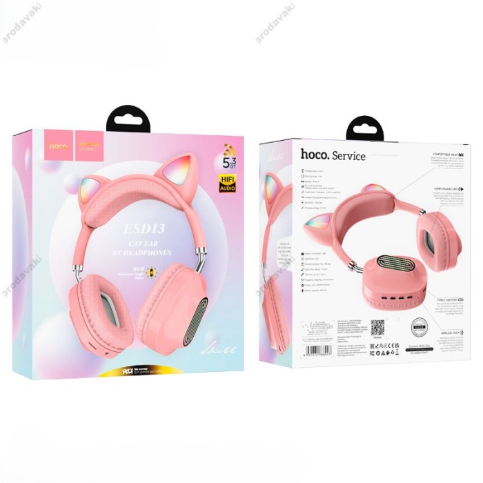 Бездротові Bluetooth навушники HOCO ESD13 Skill cat ear headphones BT 5.3 Pink