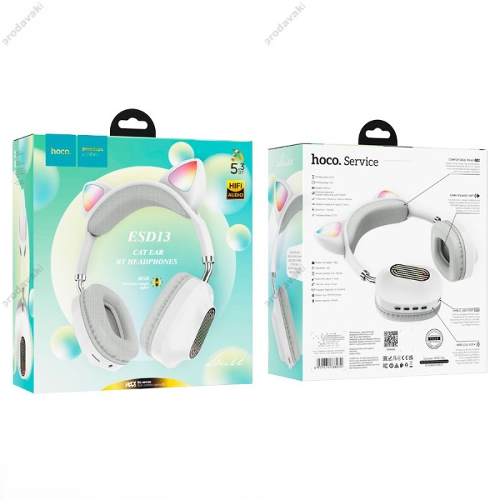 Бездротові Bluetooth навушники HOCO ESD13 Skill cat ear headphones BT 5.3 White
