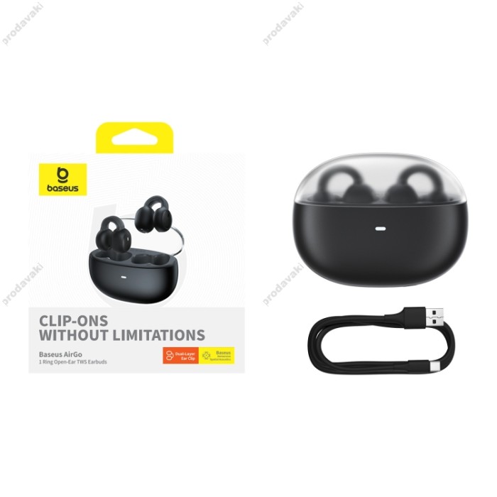 Бездротові Bluetooth навушники Baseus AirGo 1 Ring Open-Ear TWS Earbuds BT 5.3 Black A00069201113-00
