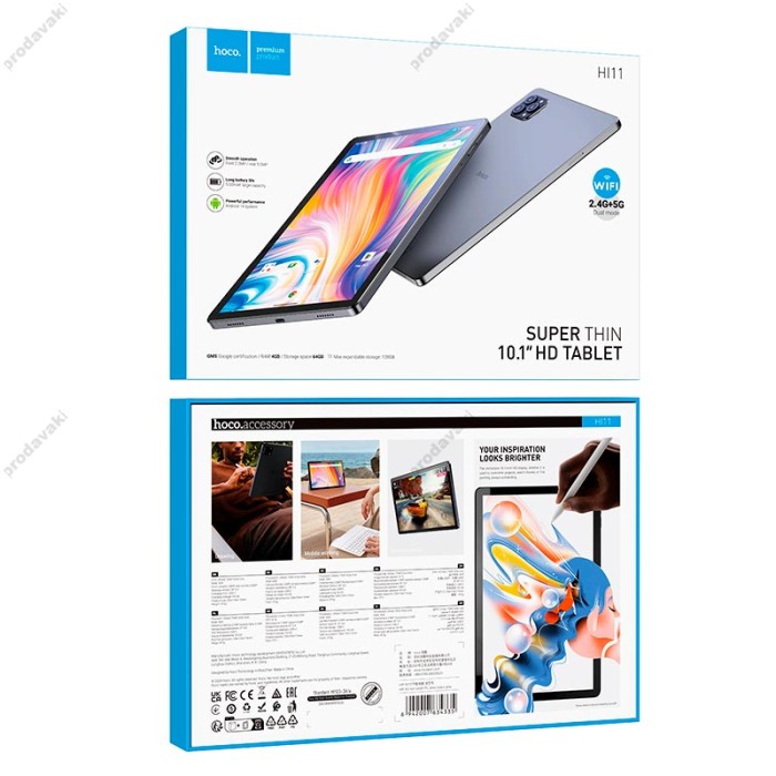 Планшет HOCO HI11 Tablet PC 10.1" HD Android 14 2.4G / 5G WiFi 2.0 / 5.0MP 4 RAM / 64 ROM Grey