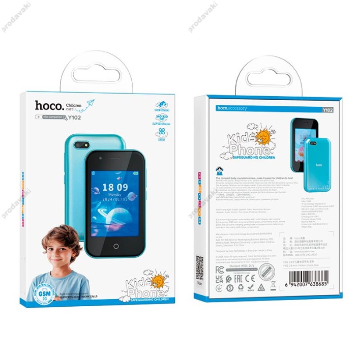Мобільний телефон Дитячий HOCO Y102 2.8-inch children phone GSM Call 2G 4GB Dual Camera Blue