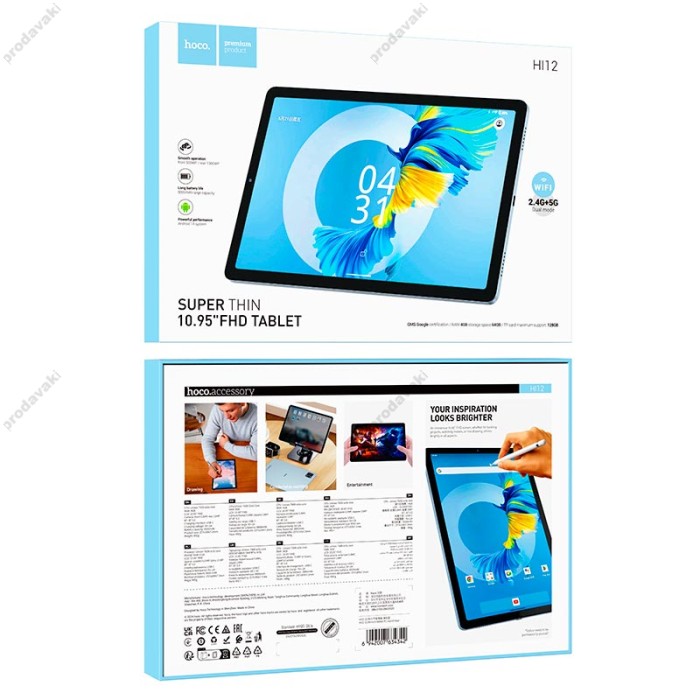 Планшет HOCO Hi12 Tablet PC 10.95" FHD Android 14 2.4G / 5G WiFi 5.0 / 13.0MP 4 RAM / 64 ROM Blue