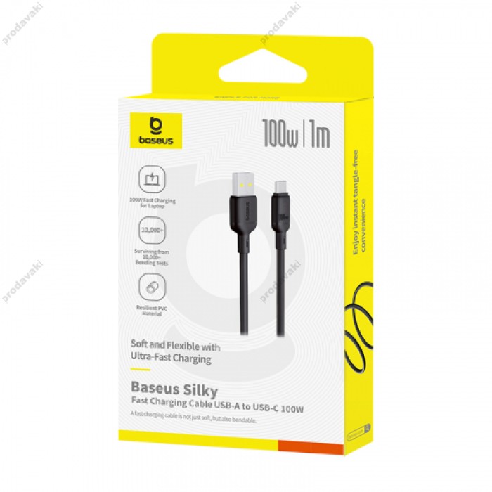 Кабель Baseus Silky Series USB to Type-C 100W 5A 1m Black P10377703113-00