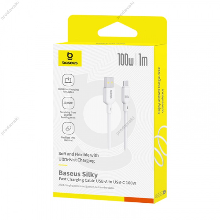 Кабель Baseus Silky Series USB to Type-C 100W 5A 1m White P10377703213-00