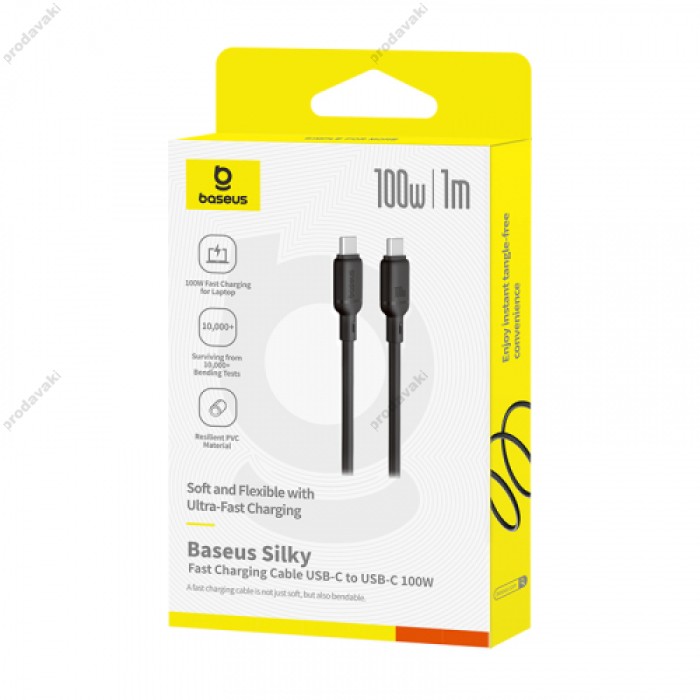 Кабель Baseus Silky Series Type-C to Type-C 100W 5A 1m Black P10377704113-00