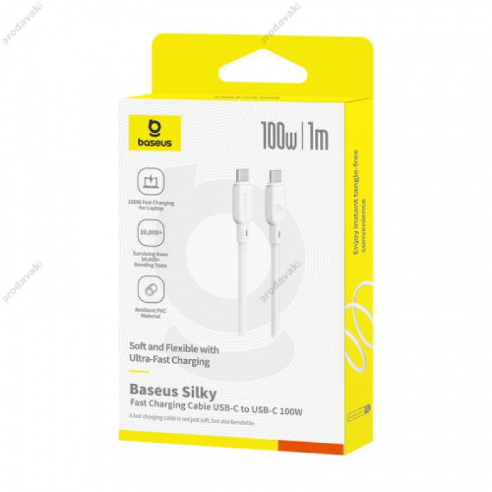Кабель Baseus Silky Series Type-C to Type-C 100W 5A 1m White P10377704213-00