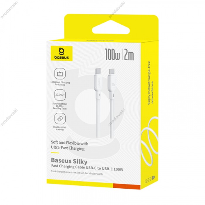 Кабель Baseus Silky Series Type-C to Type-C 100W 5A 2m White P10377704213-01