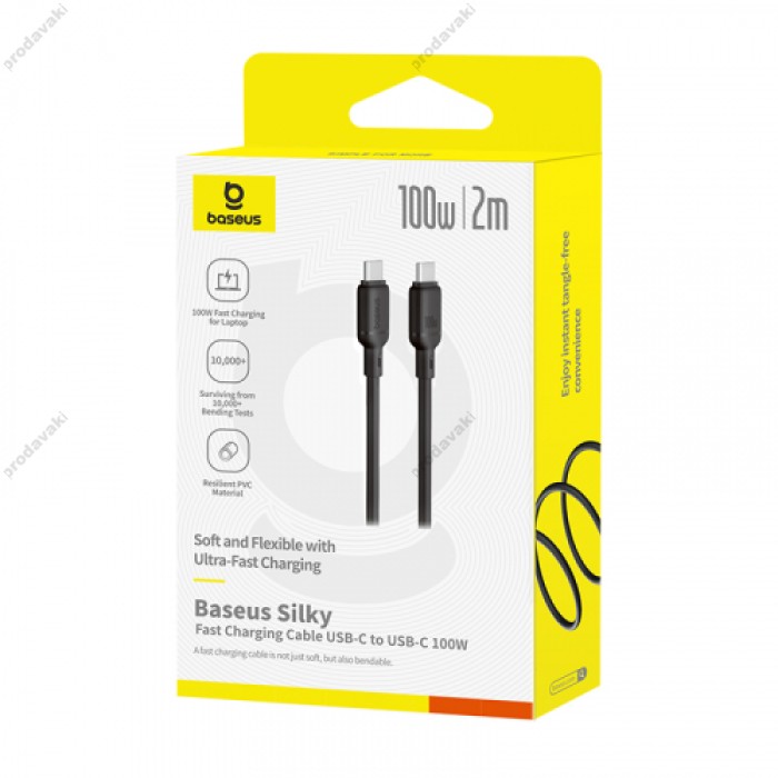 Кабель Baseus Silky Series Type-C to Type-C 100W 5A 2m Black P10377704113-01