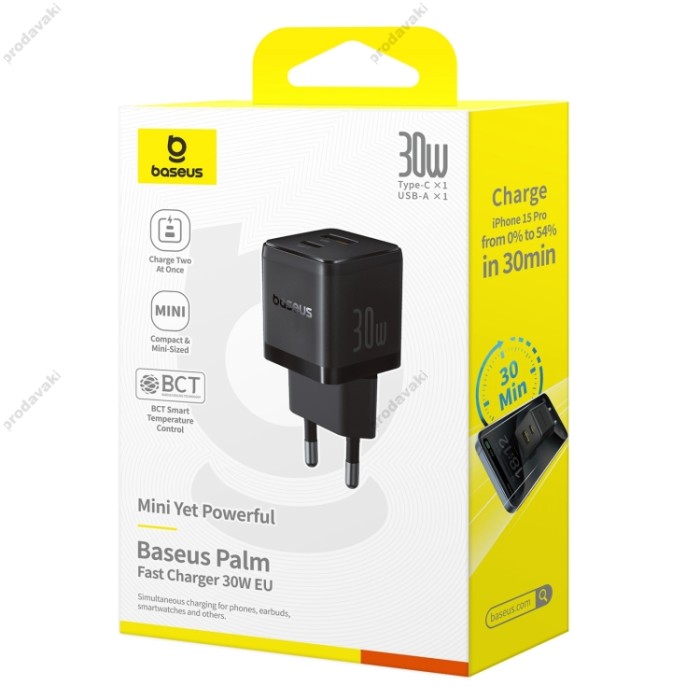 Мережевий зарядний пристрій Baseus Palm Type-C+USB 30W Black P1011160A113-00
