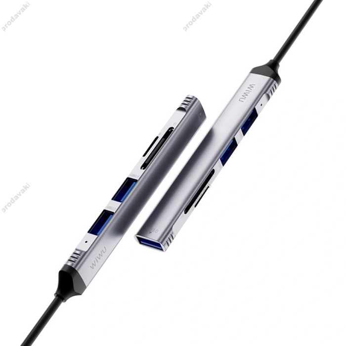 USB-Хаб Wiwu Wi-HB003 ZOLO 5в1 Type-C to USB3.0+2xUSB 2.0+SD+TF Grey