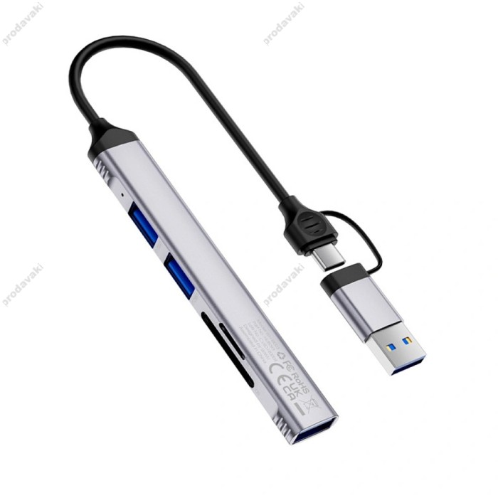 USB-Хаб Wiwu Wi-HB003 ZOLO 5в1 Type-C to USB3.0+2xUSB 2.0+SD+TF Grey