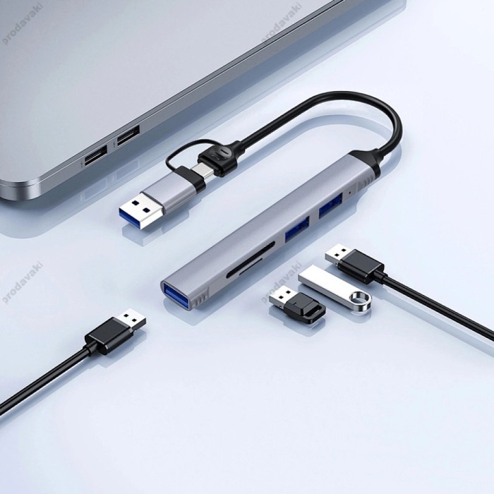 USB-Хаб Wiwu Wi-HB003 ZOLO 5в1 Type-C to USB3.0+2xUSB 2.0+SD+TF Grey