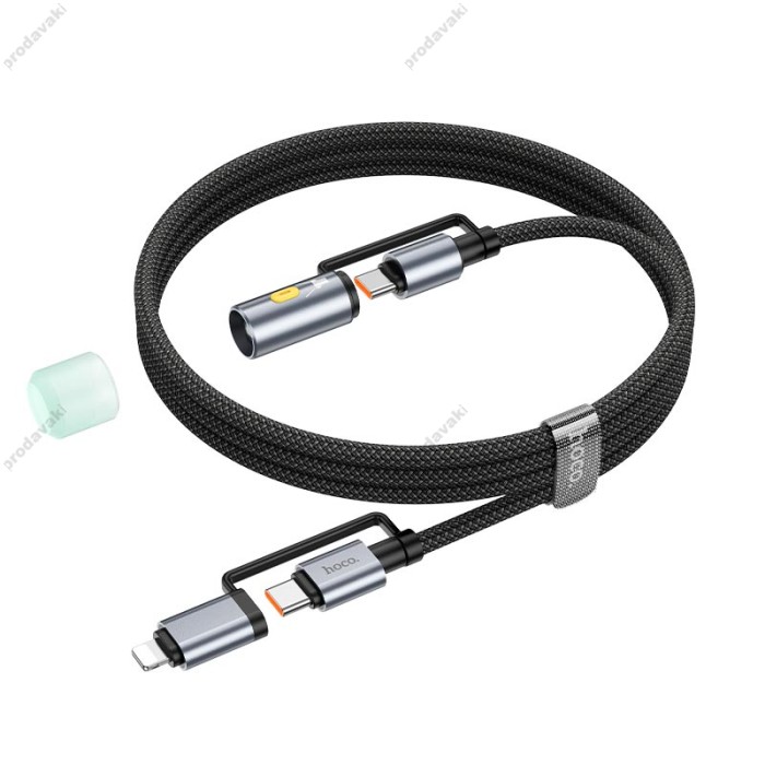 Кабель PD Hoco U138 All-in-one charging data cable c Lightning to Тype-C LED light 1.2m PD27 / 60W Black