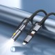 Кабель PD Hoco U138 All-in-one charging data cable c Lightning to Тype-C LED light 1.2m PD27 / 60W Black