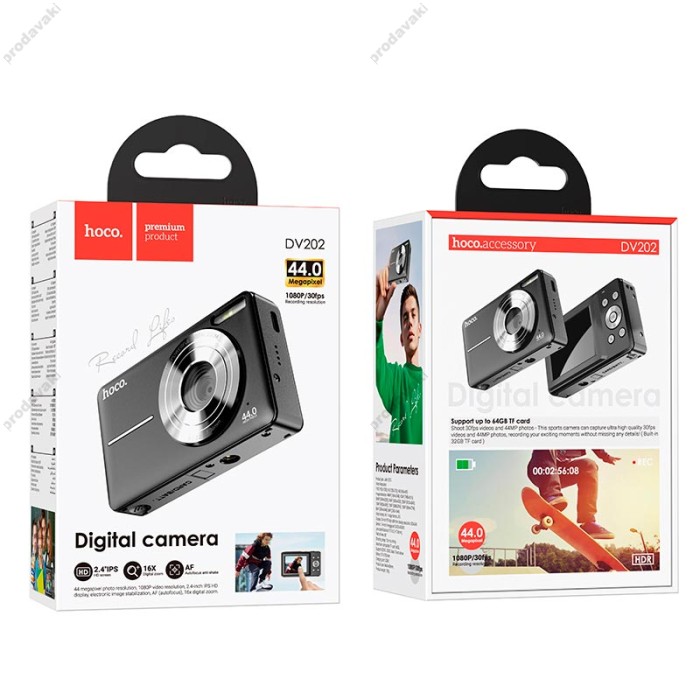 Дитячий фотоапарат / фотокамера HOCO digital camera DV202 44MP 30fps/1920p 2.4" IPS HD Black