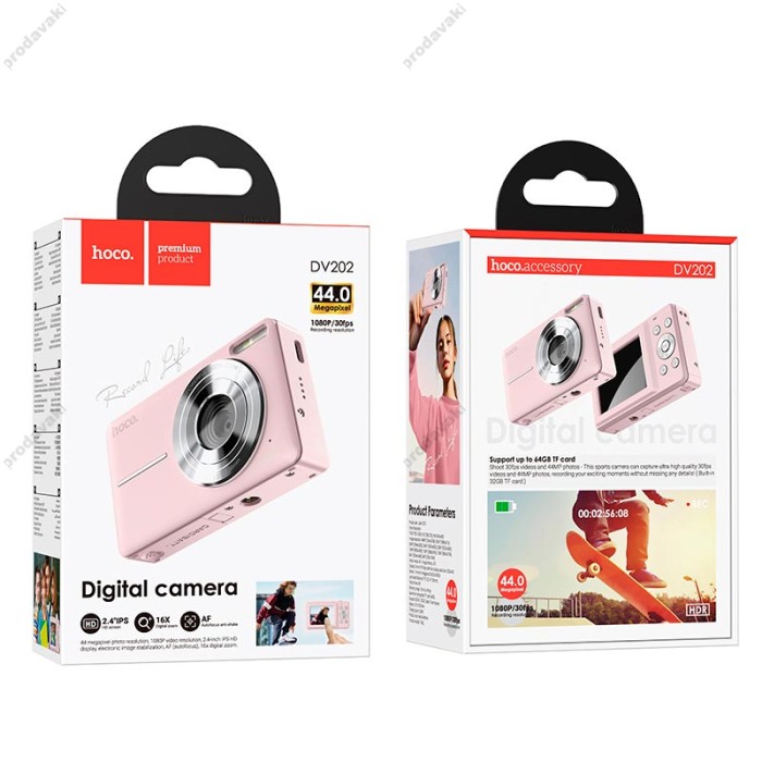 Дитячий фотоапарат / фотокамера HOCO digital camera DV202 44MP 30fps/1920p 2.4" IPS HD Pink
