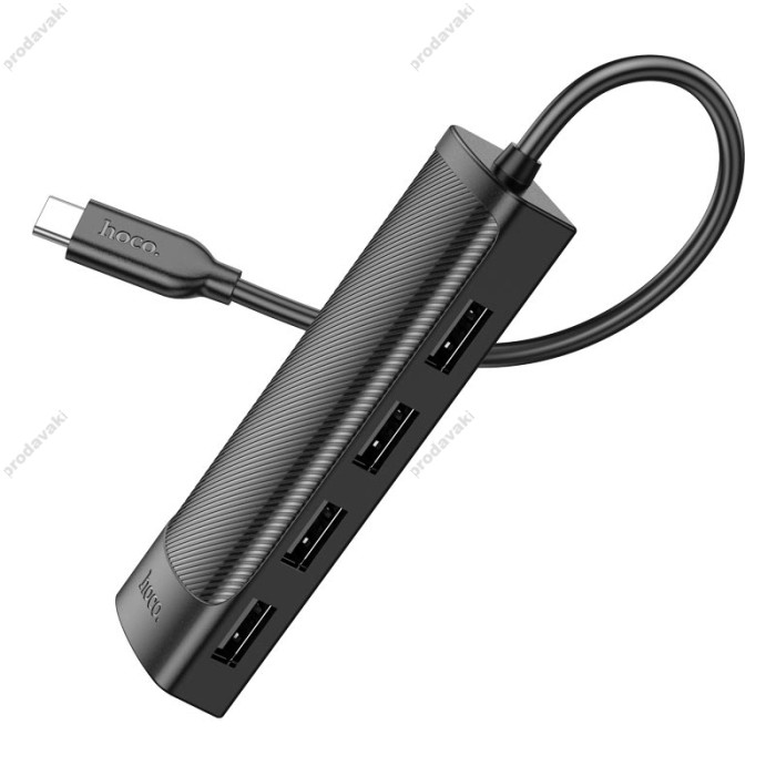 USB-Хаб HOCO HB41 Easy safety 4в1 Type-C to 4xUSB 2.0 0.2M Black