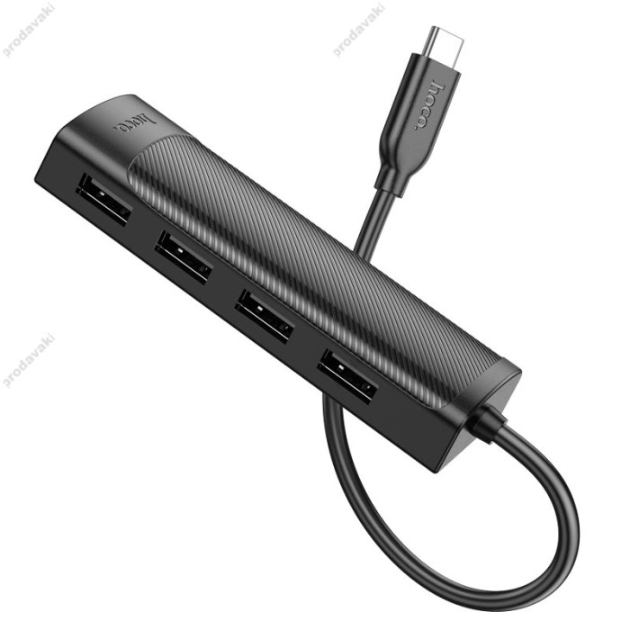 USB-Хаб HOCO HB41 Easy safety 4в1 Type-C to 4xUSB 2.0 0.2M Black