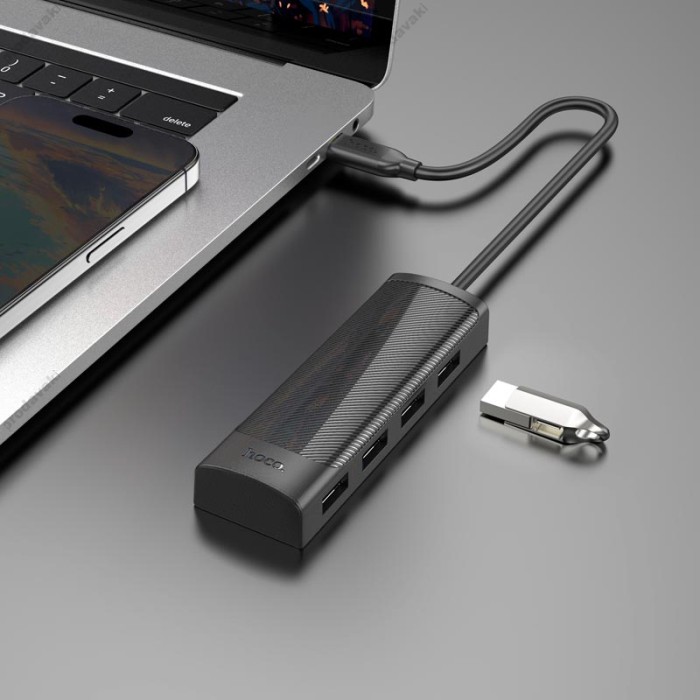 USB-Хаб HOCO HB41 Easy safety 4в1 Type-C to 4xUSB 2.0 0.2M Black
