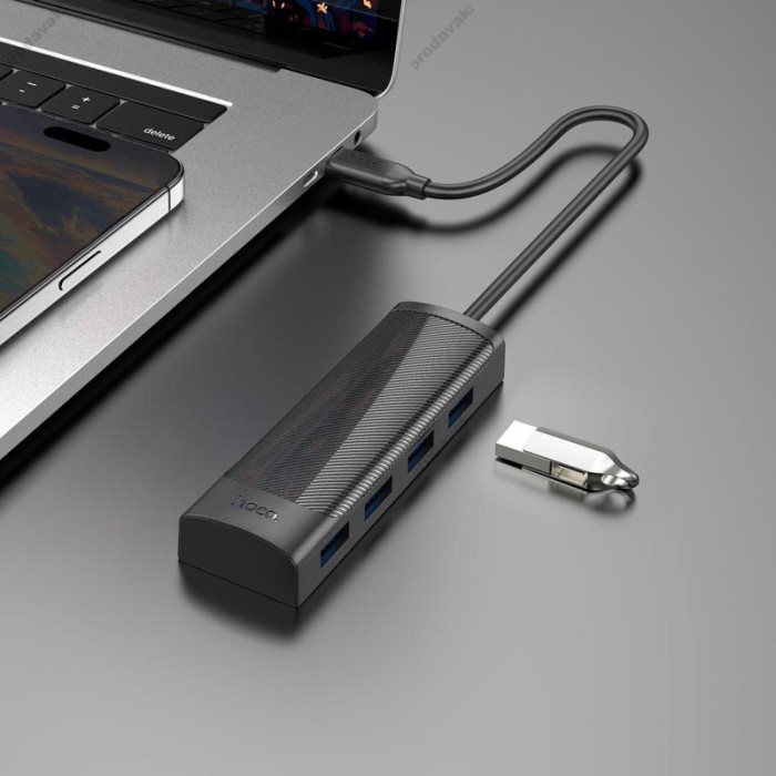 USB-Хаб HOCO HB41 Easy safety Adapter 4в1 Type-C to 4xUSB 3.0 0.2M Black