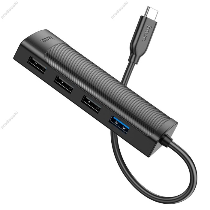 USB-Хаб HOCO HB41 Easy safety Adapter 4в1 Type-C to USB 3.0+3xUSB 2.0 0.2M Black