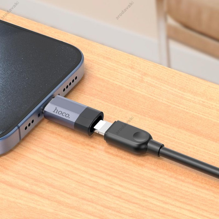 Перехідник Hoco UA29 Type-C male to iP Lightning female charging and data adapter 3A Black