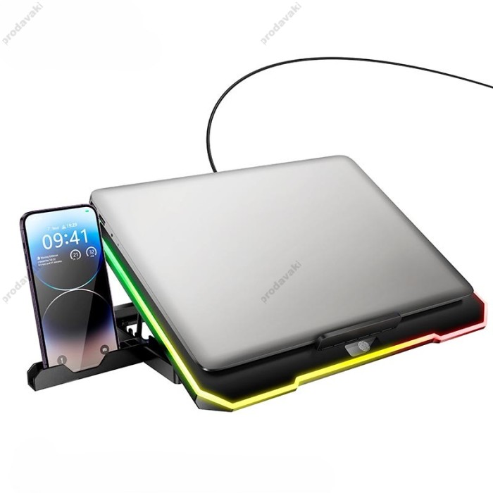 Підставка для ноутбука та MacBook Hoco DH19 Cool RGB notebook cooling stand Balck