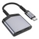 Перехідник картрідер адаптер HOCO LS40 Type-C to dual Type-C digital audio converter 27W DAC metal-grey