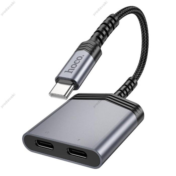 Перехідник картрідер адаптер HOCO LS40 Type-C to dual Type-C digital audio converter 27W DAC metal-grey