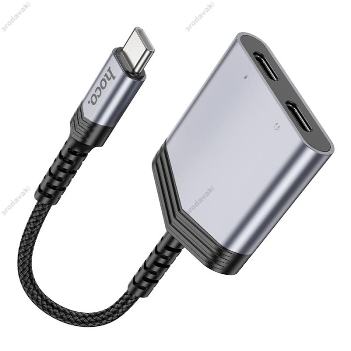 Перехідник картрідер адаптер HOCO LS40 Type-C to dual Type-C digital audio converter 27W DAC metal-grey